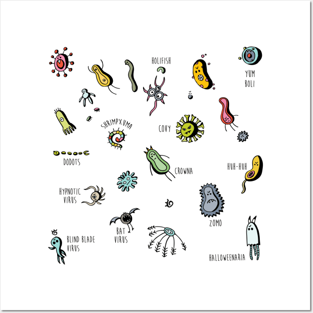 Cute Viruses Germs Bacterias Wall Art by Gunes Ozcan